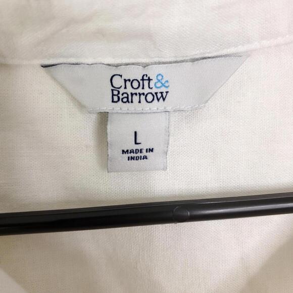 Croft Barrow Top Womens Large White Popover Linen Blend Coastal Side Buttons - Picture 5 of 10